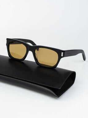 Saint Laurent Men Sunglasses Black Yellow Rectangle SL402 010 NEW AUTHENTIC